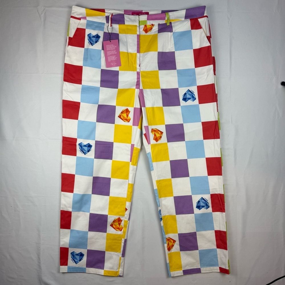 Julyliebe Cotton Color Block Checkered Straight Leg Statement Pants NWT 3XL